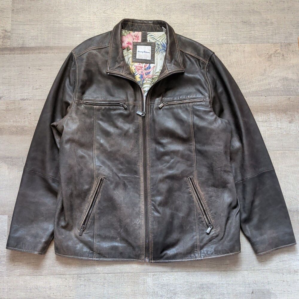 Tommy Bahama New Rocker Island Leather Jacket - Expresso - XL Dark Brown